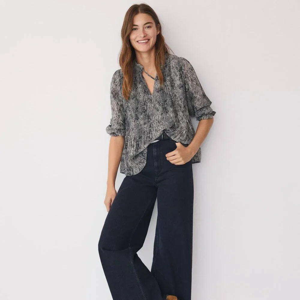 Mango Printed pleated blouse - Size 4 - Picture 3 of 16